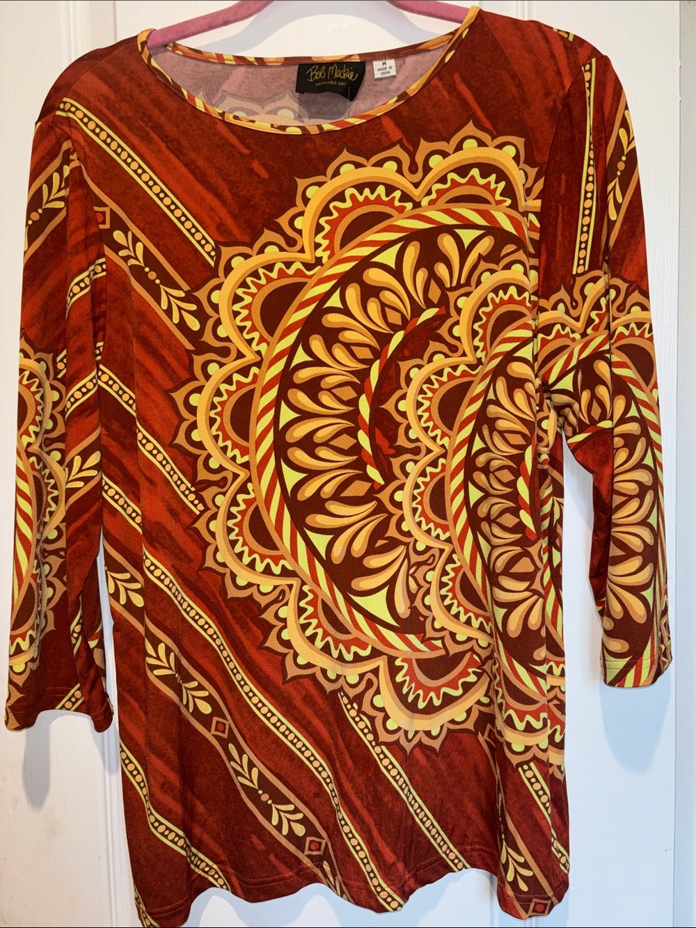 BOB MACKIE ORIGINAL RUST GOLD ORNATE DESIGN BLOUSE NEW WITH TAGS SIZE MEDIUM